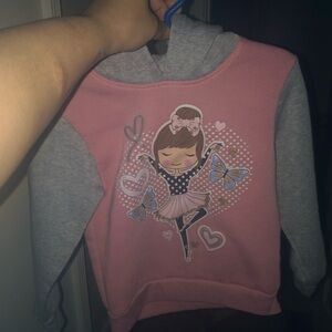 Pink and Gray Kids Hoodie with Ballerina Design 4T